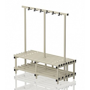 Garderoben-Sitzbank Kunststoff, doppelseitig, 200x71x170 cm, JUNIOR, 8 Sitzprofile